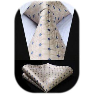 Plaid Tie and Pocket Square Set for Men Formal Wedding Business Necktie